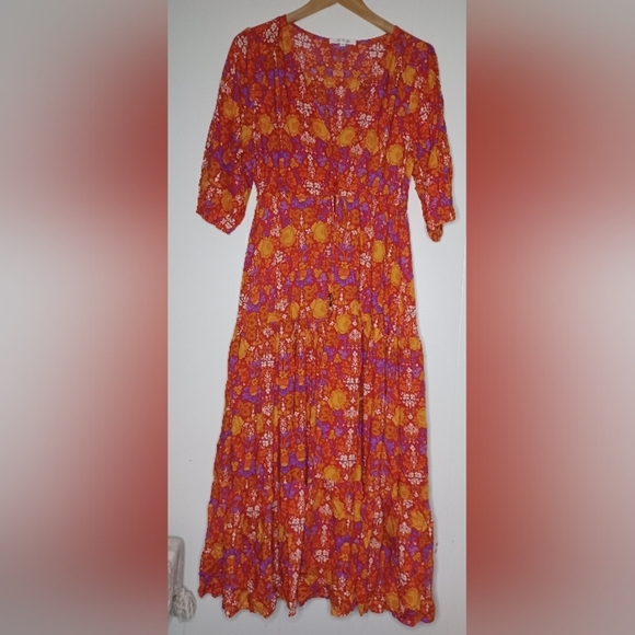 Vibrant Floral Maxi Dress in Orange and Purple - Picture 1 of 13
